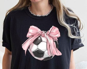 Comfort Colors Shirt, Coquette Soccer Tee, Pink Ribbon Tee, Soccer Ball Apparel, Sportive Shirt, Football Shirt, Bow Shirt, Cute Ribbon Tee