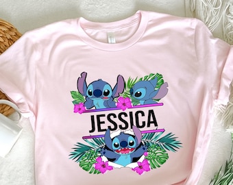 Personalized Stitch T-shirt, Custom Disney Tee, Stitch Name Shirt, Personalized Gift For Disney Trip, Family Vacation Shirt, Holiday Group