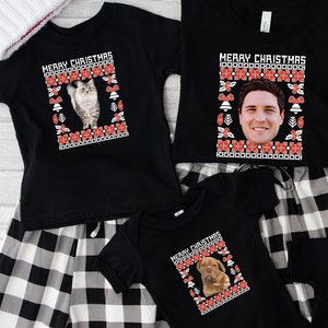 Personalized Photo Shirt, Merry Christmas Tee, Picture Animal Tshirt, Custom Xmas Tee, New Year Shirt, Christmas Party Tee, Christmas Gift