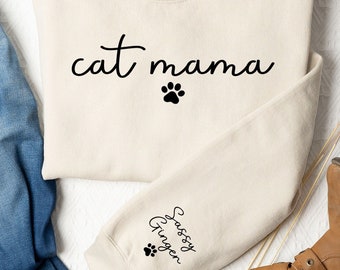 Personalized Cat Owner Sweatshirt, Cat Person Hoodie, Gift For Cat Owner, Pet Love Sweatshirt, Sleeve Printing, Cat Name Sweatshirt