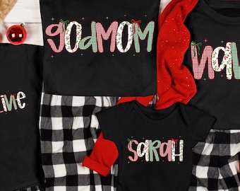 Personalized Christmas Family Matching Shirts | Custom Name Nana GodMom Baby Holiday Gift Set Festive Tee Xmas Top Grandma Mom Cute