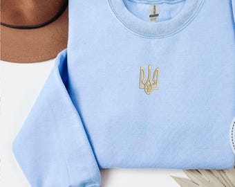 Embroidered Ukrainian Trident Hoodie, Ukraine Symbol Sweatshirt, Perfect Ukrainian Gift, Ukraine Support Hoodie, Embroidery Hoodie
