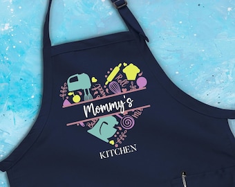 Mommy Apron, Customized Aprons, Baking Apron, Cooking Apron, Personalized Kitchen Apron, Heart Graphic Apron, Mothers Day Gift For Mom