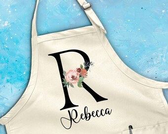 Personalized Apron, Kitchen Apron, Custom Name Apron, Flower Apron, Gardening Apron, Baking Crew Apron, Personalized Gift For Mom