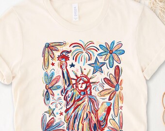 Statue of Liberty Shirt, 4th of July Tee, Fireworks USA Tshirt, Independence Day Tee, Patriotic Shirt, Retro American Tee, Freedom Shirt