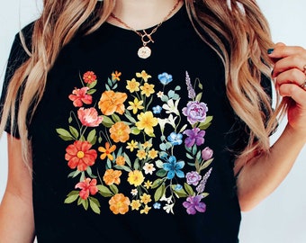 Floral Pride Shirt, Pride T Shirt, Rainbow Flowers, Cute Shirt, Pride Parade Tee, Natural Pride Shirt, Flower Lover Shirt, Gift for Mom