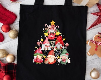 Gnome Tree Tote Bag, Christmas Gnomies Bag, Xmas Gift Bag, Holiday Tote Bag, Vacation Totes, Christmas Tote Bag, Santa Gnome Totes
