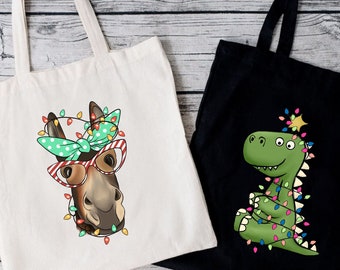 Funny Tote Bag, Christmas Tote Bag, Graphic Tote  Bags, Christmas Lights, Gift For Her, School Bag, Shoulder Bag For Her, Xmas Party Totes