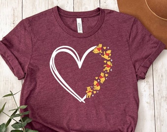 Pooh Bear T-shirt, Disney Shirt, Heart Shirt, Disney Characters Shirt, Retro Cartoon Shirt, Disney Mom Shirt, Family Trip Tee, Love Shirt