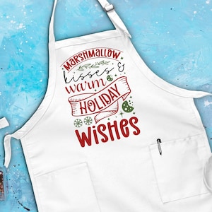Holiday Wishes Apron, Christmas Apron, Cookie Apron, Xmas Festive, Mom Apron, Family Dinner, Baking Apron, Gift for Xmas, Christmas Prep