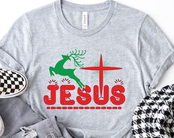 T-shirt di Gesù di Natale, T-shirt di Gesù Cristo, Top di Buon Natale, T-shirt invernale accogliente, T-shirt di Natale, Camicia religiosa, T-shirt di Babbo Natale, Regalo per Natale