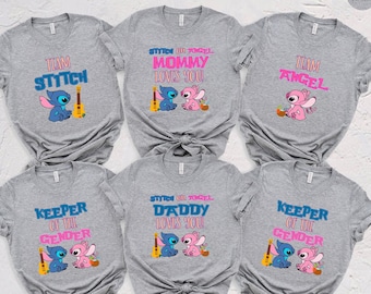 Stitch Gender Party Shirts, Baby Announcement, Angel Shirt, Disney Shirt, Gender Reveal, Baby Shower Gifts, Matching Gender Party Shirts