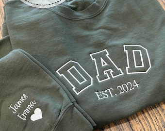Sudadera para papá, camiseta bordada personalizada, sudadera con capucha para papá, nombre de los niños en la manga, regalo del día del padre, camiseta del mejor papá de todos los tiempos, regalos familiares