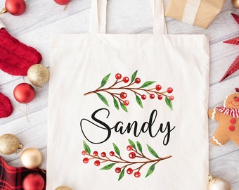 Custom Xmas Tote Bag, Personalized Shoulder Bag, Christmas Tote Bags, Personalized Gift For Her, Name Tote Bag, Custom Text Tote Bags