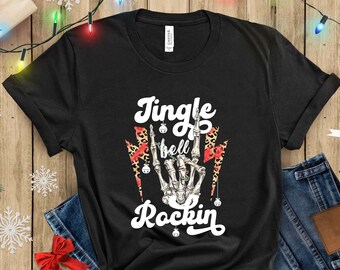 Jingle Bell Rockin T-shirt, Christmas Song Tee, Rock T-shirt, Jingle Bell Shirt, Rock n Roll Tee, Xmas Shirt, Skeleton Top, Gift for Xmas