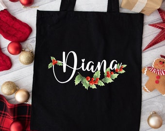 Custom Christmas Tote Bag, Personalized Bag, Custom Name Bag, Xmas Party Bags, Custom Shoulder Bag, Personalized Christmas Gift For Her