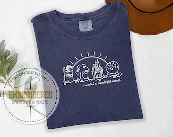 Embroidered Disney Shirt, Wonderful World Shirt, Disneyworld Tee, Disney Castle Tshirt, Embroidery Theme Park, Comfort Colors Shirt