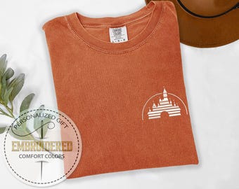 Embroidered Disney Shirt, Disney Castle Tee, Disneyland Gift Tee, Gift for Her, Embroidery Disney World T-Shirt, Comfort Colors, Disney Trip