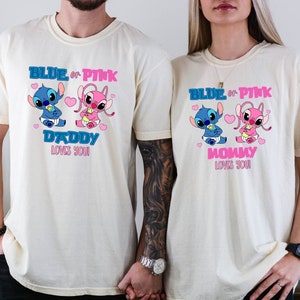 Custom Gender Reveal Shirt, Pregnancy Tee, Boy or Girl, Baby Shower, Blue or Pink, Keeper Of The Gender, Comfort Colors, Disney Stitch Angel image 2