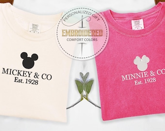Embroidery Disney Trip Shirt, Family Matching Tee, Co Est 1928 Shirt, Disney World Tee, Mickey Shirt, Embroidered Minnie, Comfort Colors