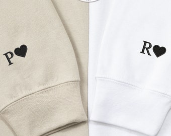 Personalized Embroidered Sweatshirt, Valentines Day Sweatshirt, Personalized Gift For Couples, Sleeve Embroidery Hoodie, Couple Hoodies