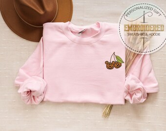 Embroidered Cherry Hoodie, Fall Pumpkin, Embroidery Mickey Sweatshirt, Disney Pumpkin Hoodie, Pumpkin Mickey, Disneyworld Sweatshirt
