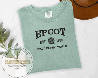 Camiseta bordada de Disney Epcot 1982, camiseta de Walt Disney World, camiseta de Magic Kingdom, viaje familiar a Disney, colores cómodos, familia de Disneyworld
