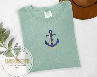 Embroidery Anchor Rope Shirt, Nautical Tshirt, Summer Vibe Tee, Beach Tshirt, Comfort Colors Tee, Gift For Sailor, Ocean Gift For Him
