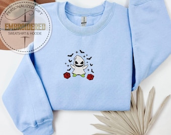 Sudadera bordada de Oogie Boogie, sudadera con capucha de enjambre de murciélagos, diseño de dados fantasmales, estilo espeluznante nocturno, regalo clásico de villano de Halloween