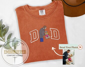 Dad Photo Personalized Embroidery Shirt, Custom Father’s Day Tee, Portrait from Photo Tshirt, Comfort Colors Shirt, Custom Dad Photo
