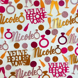 Veuve Before Vows Bachelorette Party decor| 100 pcs Ring Confetti w/ Name | Bachelorette Engagement,Bridal Shower party decor | champagne