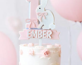 Bunny 1st Birthday Cake Topper – Some Bunny Is One, Easter Theme, Card Stock
