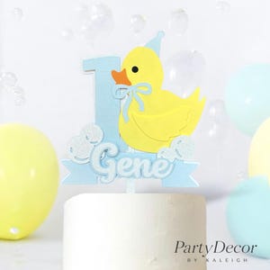One Lucky Duck Cake Topper – Rubber Duck Themed, Personalized Name & Age, Custom Colors – Dark Bridal Shower or First Birthday Party Decor