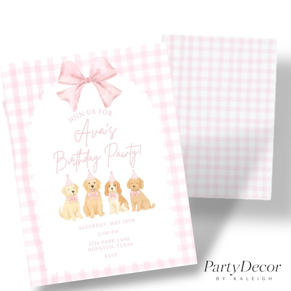 Editable Puppy Birthday Invitation Template: Pink Watercolor Pawty (Digital Download)