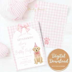 Watercolor Puppy Birthday Invitation: Editable Canva Template (Digital Download