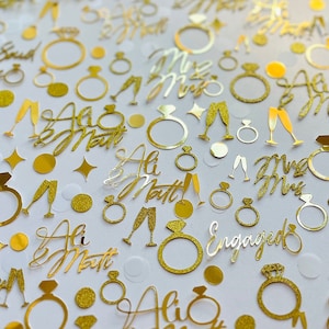 Personalized Confetti w/ 2 Names 100 pcs |She Said Yes Confetti, Engagement Party Confetti, Bridal Confetti, Engagement Party Decor, Rings