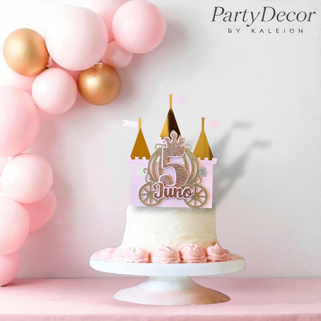 Personalized Princess Castle Cake Topper: Pink & Gold Birthday Party ...