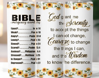 Versículo bíblico PNG Sublimación Vaso Envoltura Biblia Números de emergencia Fe Oración Espiritualidad Cristiano Serenidad Coraje Sabiduría Señor Jesús Dios