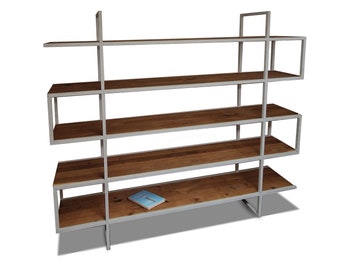 Shelf bookcase steel oak wood solid individually configurable