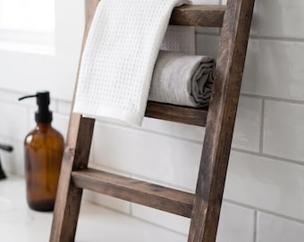 Handcrafted Decorative Countertop Ladder | Rustic Farmhouse Bathroom and Kitchen Décor | Towel & Display Rack