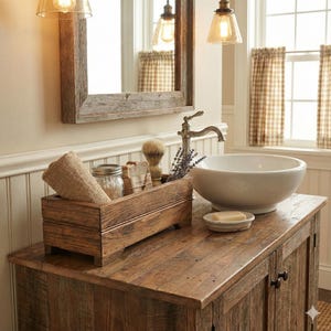 Caja de almacenamiento rústica de madera para baño: decoración de granja