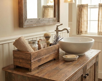 Rustic Wooden Bathroom Storage Box: Farmhouse Decor