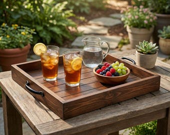 Handcrafted Rustic Wood Serving Tray: Farmhouse Ottoman Coffee Table Centerpiece