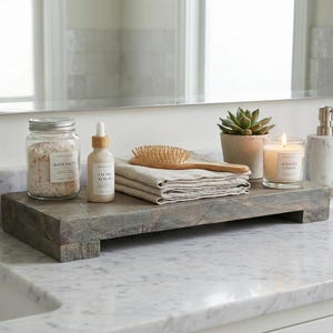 Farmhouse Rustic Wood Countertop Tray | Vintage Trivet Riser Stand for Plants, Candles & Decor