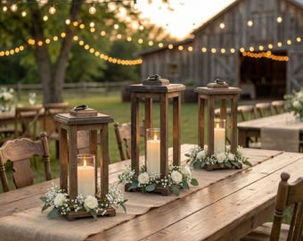 Wood Candle Lantern | Rustic Farmhouse Wedding Centerpiece