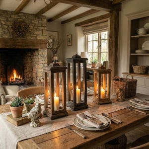 Rustic Wood Candle Lantern: Farmhouse Wedding Centerpiece