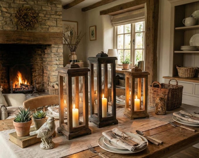Rustic Wood Candle Lantern: Farmhouse Wedding Centerpiece