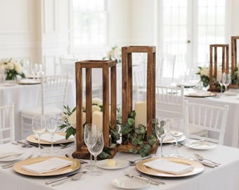 Handcrafted Wood Candle Lantern: Rustic Farmhouse Wedding Centerpiece