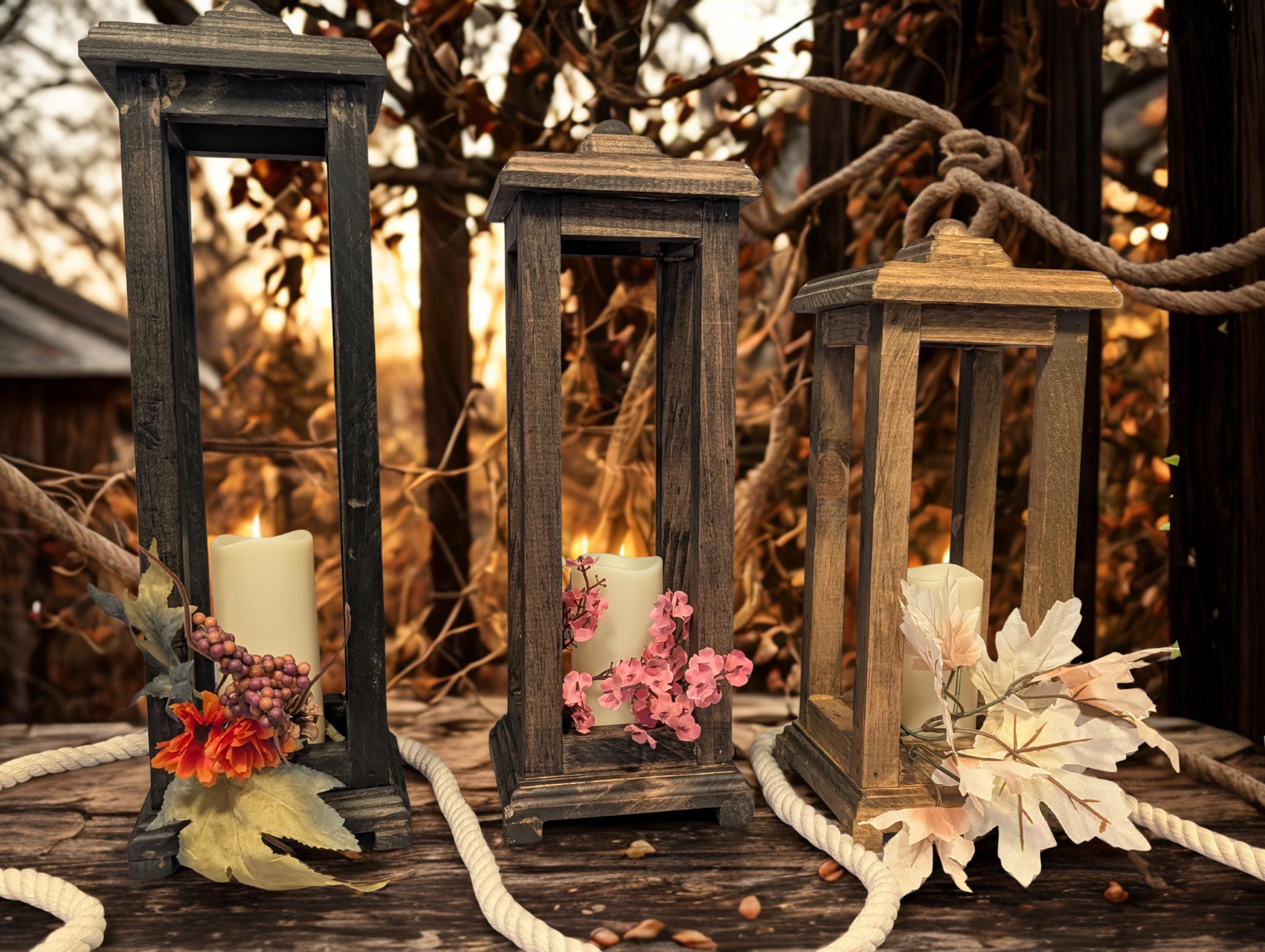 Neoflavie 24 Lanterne Centrotavola In Legno Rustico – 14x14x25.5 Cm – Portacandele Per Matrimoni E Natale