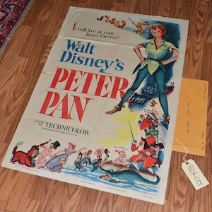 Póster original de PETER PAN de 1953, muy raro, 43853, 27 x 41, RKO ©1952, 53/17, doblado, estado regular/bueno.
